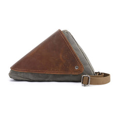 Mens Waxed Canvas Leather Triangular Side Bag Canvas Courier Bags for Men - iwalletsmen