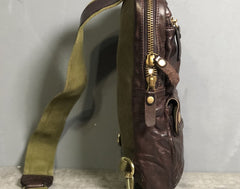 Genuine Leather Mens Cool Chest Bag Sling Bag Crossbody Bag Travel Bag Hiking Bag for men