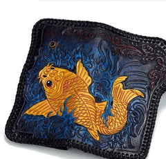 Handmade Leather Carp Mens Chain Biker Wallet Cool Leather Wallet With Chain Wallets for Men