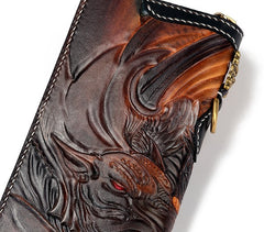 Handmade Leather Taming Dragon Mage Mens Chain Biker Wallet Cool Leather Wallet With Chain Wallets for Men