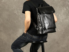 Genuine Leather Mens Cool Backpack Sling Bag Large Black Travel Bag Hiking Bag for men