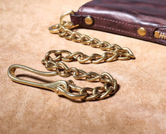 Handmade Genuine Leather Mens Chain Biker Wallet Cool Zipper Leather Wallet Bifold billfold Wallets