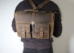 Handmade Leather Mens Cool Messenger Bag Work Bag Backpack Travel Bag Briefcase Bag for men