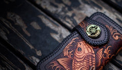 Handmade Leather Carp Mens Chain Biker Wallet Cool Leather Wallet With Chain Wallets for Men