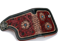 Handmade Leather Small Tooled Floral Mens billfold Wallet Cool Chain Wallet Biker Wallet for Men
