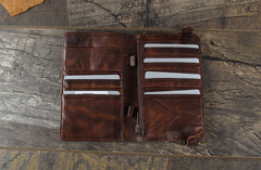 Handmade Leather Mens Cool Long Leather Wallet Bifold Clutch Wallet for Men