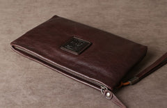 Genuine Leather Mens Clutch Cool Slim Wallet Zipper Clutch Wristlet Bag Wallet for Men Women