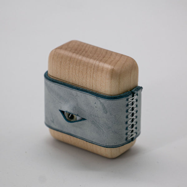 Handmade Blue Leather Wood AirPods 1,2 Case with Eye Custom Leather AirPods 1,2 Case Airpod Case Cover - iwalletsmen
