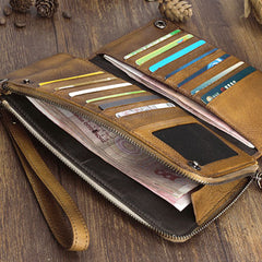 Handmade Mens Cool Long Leather Chain Wallet Cards Biker Trucker Wristlet Wallet - iwalletsmen