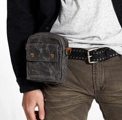 Gray Cool Canvas Mens Mini Vertical Waist Bag Belt Pouch Messenger Bags Side Bag for Men - iwalletsmen