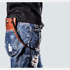 Handmade Mens Cool Leather Chain Wallet Biker Trucker Wallet with Chain for Men - iwalletsmen