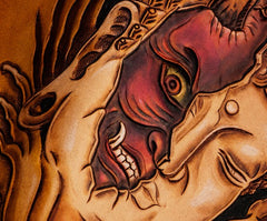 Handmade Leather Tooled Buddha&Demon Mens Chain Biker Wallet Cool Leather Wallet With Chain Wallets for Men
