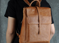Genuine Leather Mens Cool Backpack Sling Bag Large Black Travel Bag Hiking Bag for men
