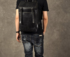 Genuine Leather Mens Cool Backpack Sling Bag Large Black Travel Bag Hiking Bag for men