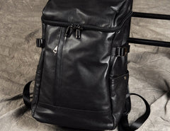 Genuine Leather Mens Cool Backpack Sling Bag Large Black Travel Bag Hiking Bag for men