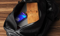 Genuine Leather Mens Cool Backpack Sling Bag Large Black Travel Bag Hiking Bag for men
