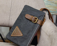 Cool Canvas Leather Mens Clutch Wallet Zipper Wristlet Bag Purse for Men - iwalletsmen