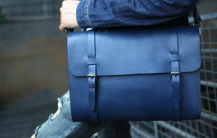 Blue Leather Mens Briefcase Messenger Bag Handbag Shoulder Bag for men - iwalletsmen