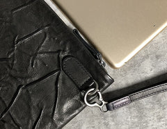Genuine Leather Mens Clutch Cool Slim Wallet Zipper Clutch Wristlet Wallet for Men