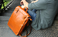 Brown Leather Mens Backpack Travel Backpacks Laptop Backpack for men - iwalletsmen