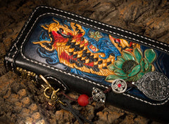 Handmade Leather Carp Mens Chain Biker Wallet Cool Leather Wallet Long Phone Wallets for Men - iwalletsmen