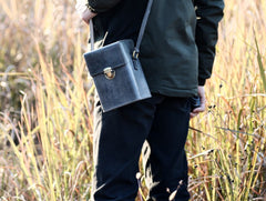 Handmade Gray Leather Mens Small Box Bag Shoulder Bag Messenger Bag for Men - iwalletsmen