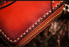 Handmade Leather Tibetan Mens Chain Biker Wallet Cool Leather Wallet Long Clutch Wallets for Men