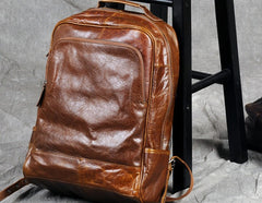 Genuine Leather Mens Cool Backpack Sling Bag Large Black Travel Bag Hiking Bag for men