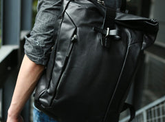Black Leather Mens Backpacks Travel Backpacks Laptop Backpack for men - iwalletsmen