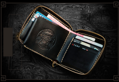 Handmade Leather Maheshvara Tooled Mens billfold Wallet Cool Chain Wallet Biker Wallet for Men