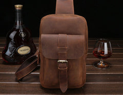Vintage Leather Mens Sling Shoulder Bag Sling Bag Chest Bag Sling Backpack for men - iwalletsmen
