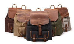 Waxed Canvas Leather Mens Backpack Canvas Travel Backpacks Canvas School Backpack for Men - iwalletsmen