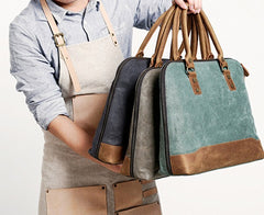 Mens Canvas Leather Briefcase Handbag Work Bag Business Bag for Men - iwalletsmen
