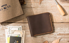 Cool Leather Mens Coffee Slim Small Wallet Bifold Vintage billfold Wallet for Men - iwalletsmen