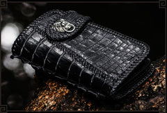 Handmade Leather Black Mens Chain Biker Wallet Cool Leather Wallet Long Clutch Wallets for Men