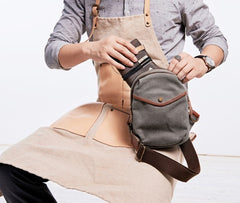 Cool Gray Canvas Mens Sling Bag Chest Bag One Shoulder Packs for men - iwalletsmen