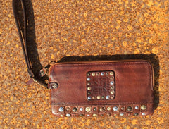 Handmade Genuine Rock Punk Leather Mens Cool Long Wallet Wristlet Bifold Clutch Wallet for Men