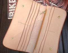 Handmade Leather Biker Wallet Tooled Floral Mens Cool Chain Wallet Trucker Wallet with Chain