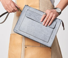 Cool Leather Large Mens Wristlet Bag Vintage Clutch Zipper Bag for Men - iwalletsmen