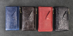 Handmade Leather Floral Mens Cool Key Wallet Wallet Card Holder Small Card Keychain Wallets for Men