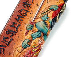 Handmade Leather Tooled Ucchusma Mens Chain Biker Wallet Cool Leather Wallet Zipper Long Phone Wallets for Men