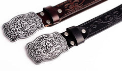 Handmade Genuine Leather Punk Rock Floral Mens Cool Men Biker Trucker Leather Belt