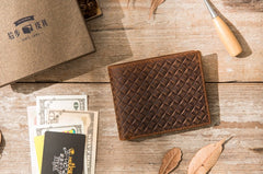 Cool Leather Mens Briaded Small Wallet Bifold Vintage Slim billfold Wallet for Men - iwalletsmen