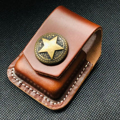 Brown Handmade Leather Mens OX Zippo Lighter Holders Lighter Case For Men - iwalletsmen