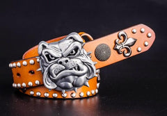 Handmade Genuine Leather Punk Rock Bulldog Mens Cool Men Biker Trucker Leather Belt