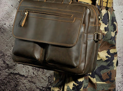 Black Coffee Leather Mens Briefcase Laptop Bag Business Bag Work Bags for Men - iwalletsmen