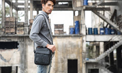 Black Small Leather Mens Shoulder Bags Messenger Bags for Men - iwalletsmen