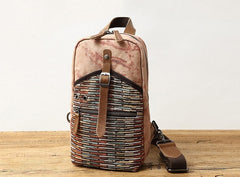Rustic Canvas Leather Mens Sling Bags Chest Bag One Shoulder Pack for men - iwalletsmen