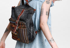 Vintage Canvas Leather Travel Bag Mens Backpack Canvas Canvas School Bag for Men - iwalletsmen