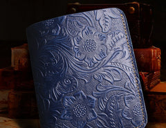 Handmade Leather Floral Mens Cool Slim Leather Wallet Men billfold Wallets Bifold for Men